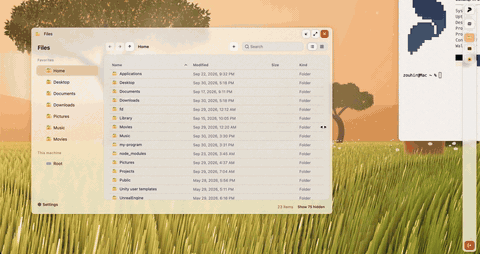 Terminal, Files, and Settings on the PhreshOS Desktop