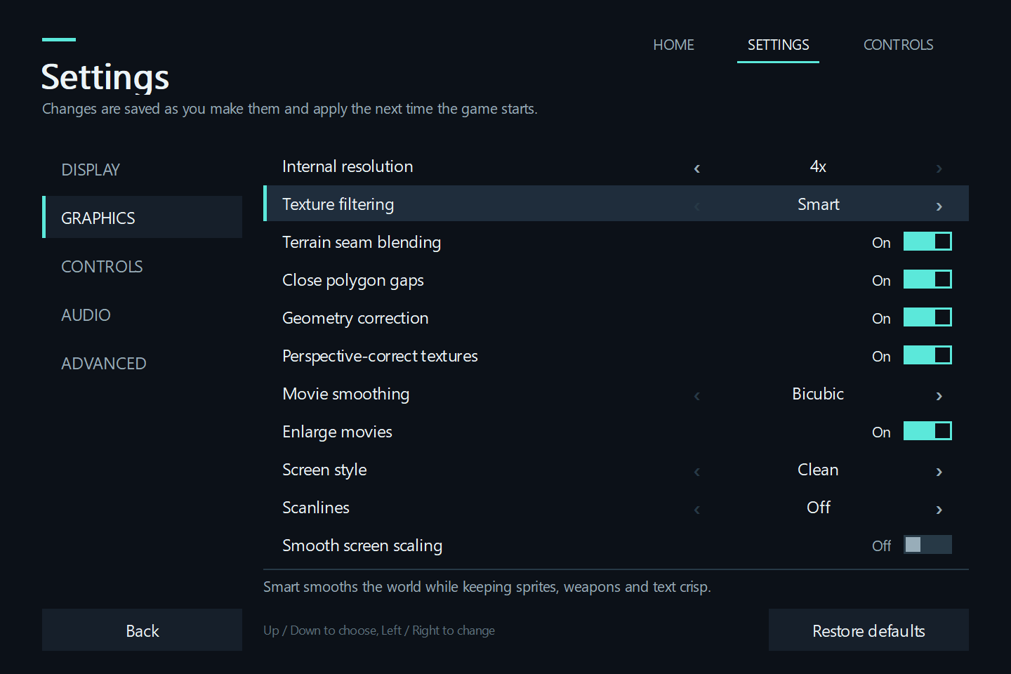 Settings page