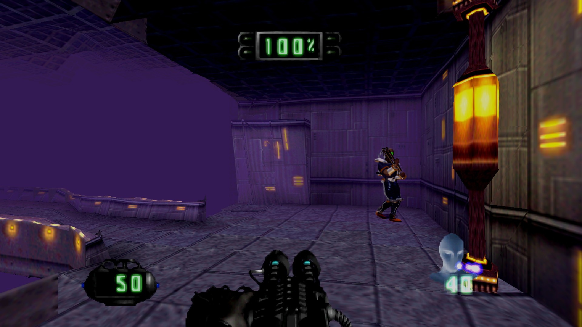 An enemy waiting in a dark base