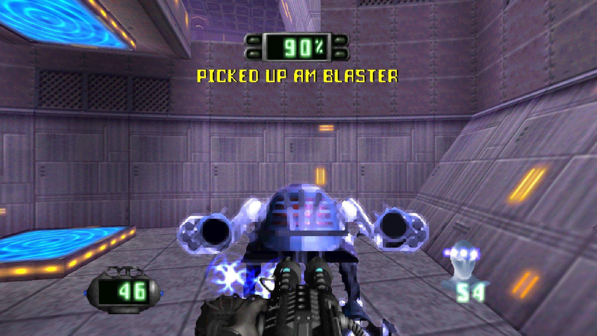 A heavy robot in a purple base