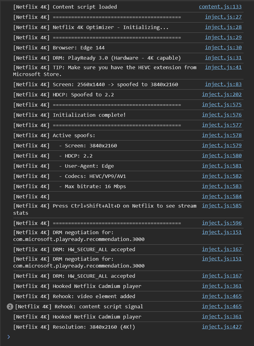 Console output