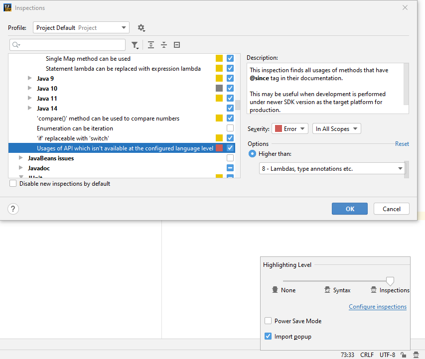 IntelliJ IDEA Language Level Inspection