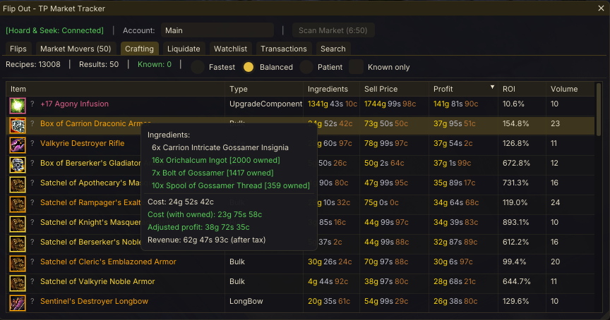 Flip Out – crafting profit calculator