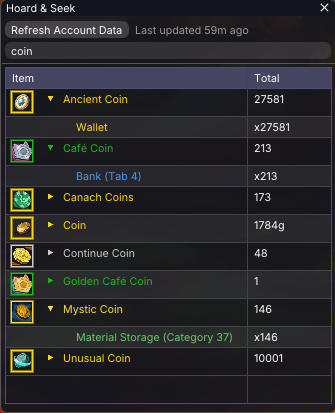 Hoard & Seek – item search results