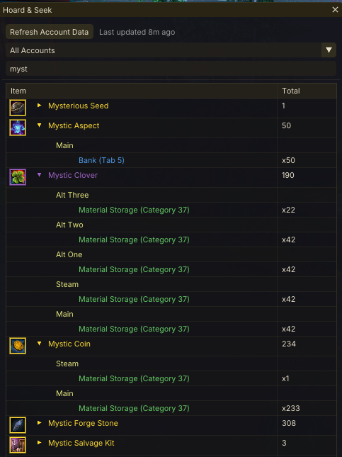 Hoard & Seek – search results