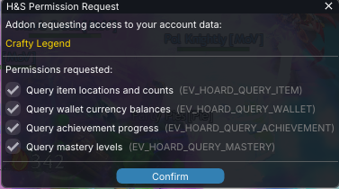 Hoard & Seek – addon permission request