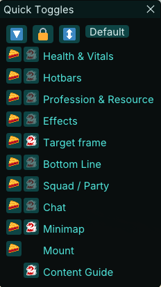 Pie UI – quick-toggle bar for showing or hiding each element