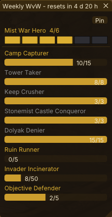 Realm Report – Mist War Hero weekly achievement tracker