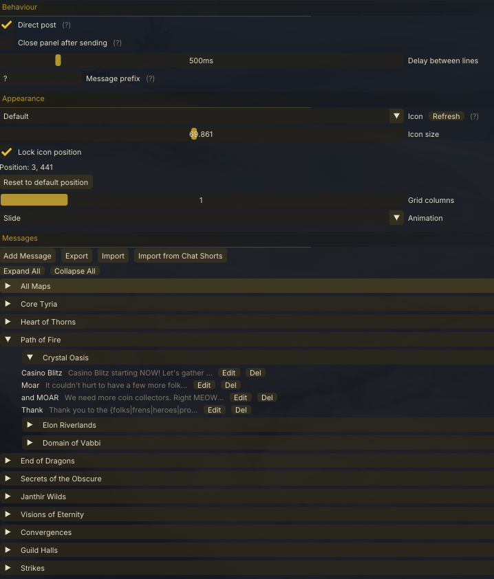 Say Again – options and message editor