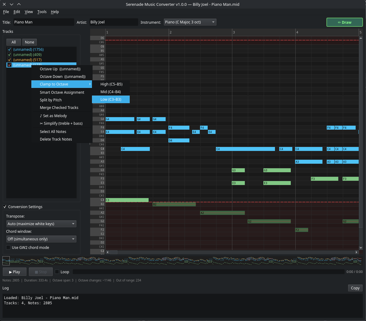 Serenade Converter – main window