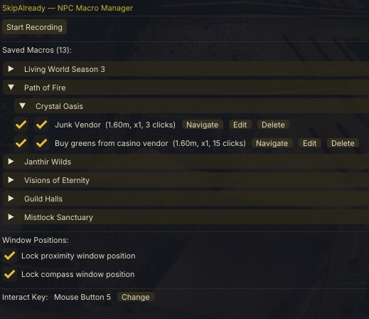 Skip Already – macro settings grouped by map