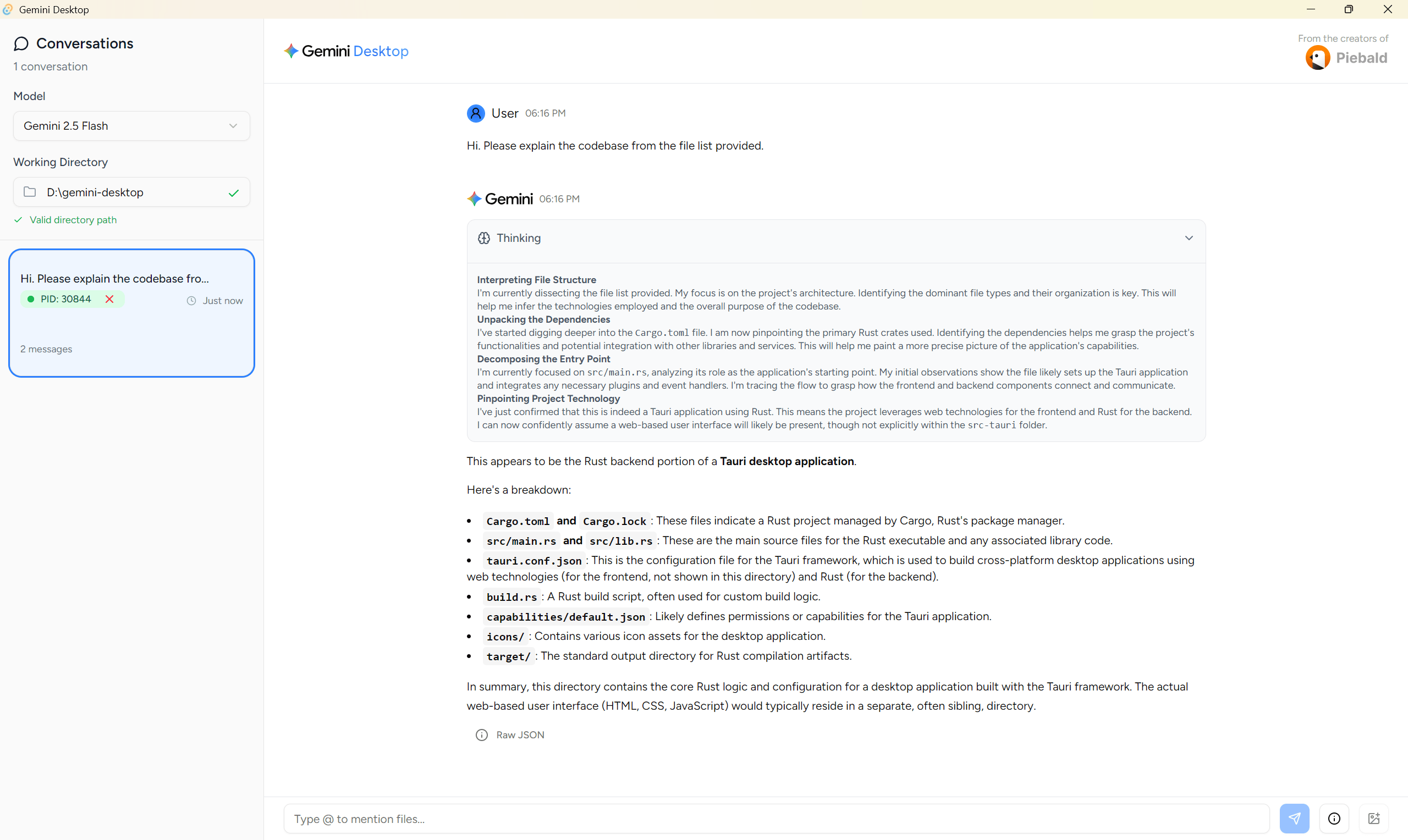 Screenshot of Gemini CLI Desktop