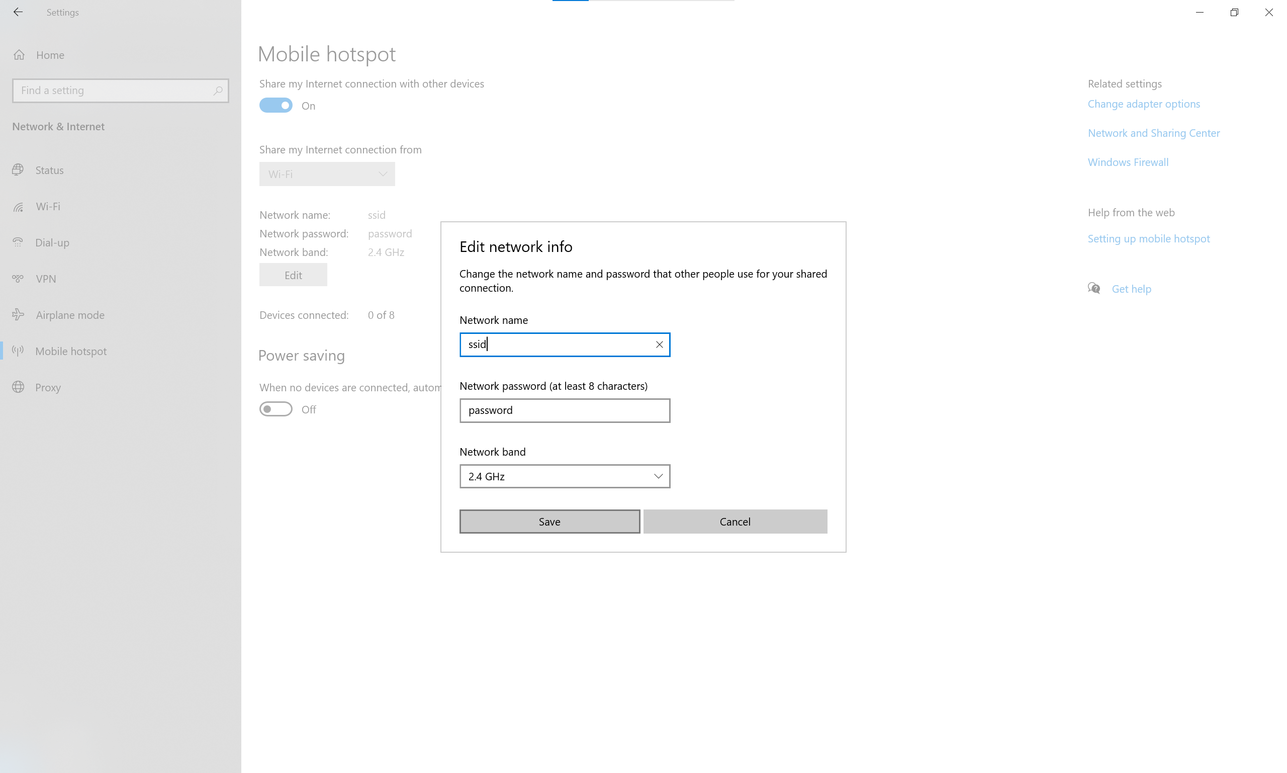 illustration of Mobile Hotspot edit settings page
