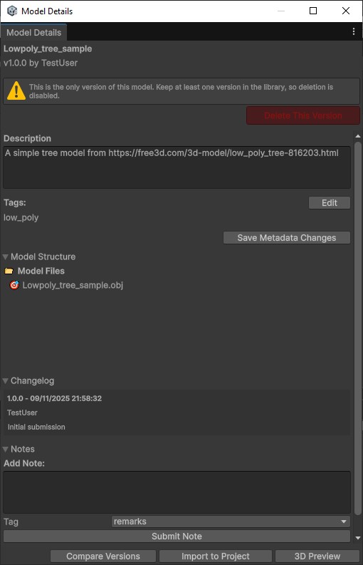 Model Details Window