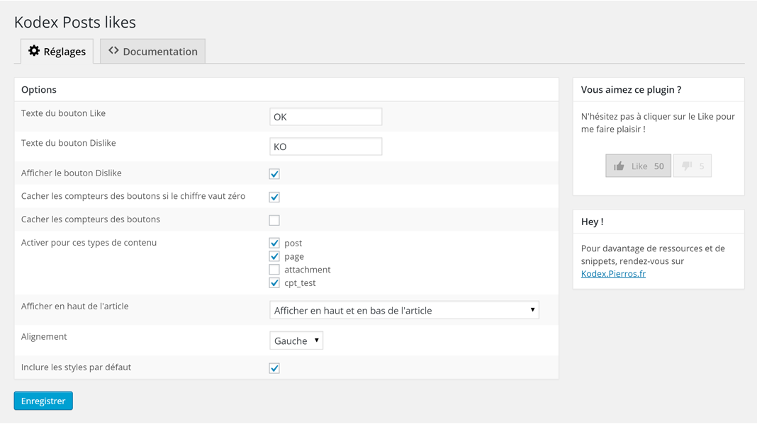 Plugin options page