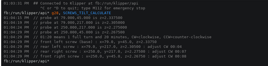 Screenshot of klipper-repl