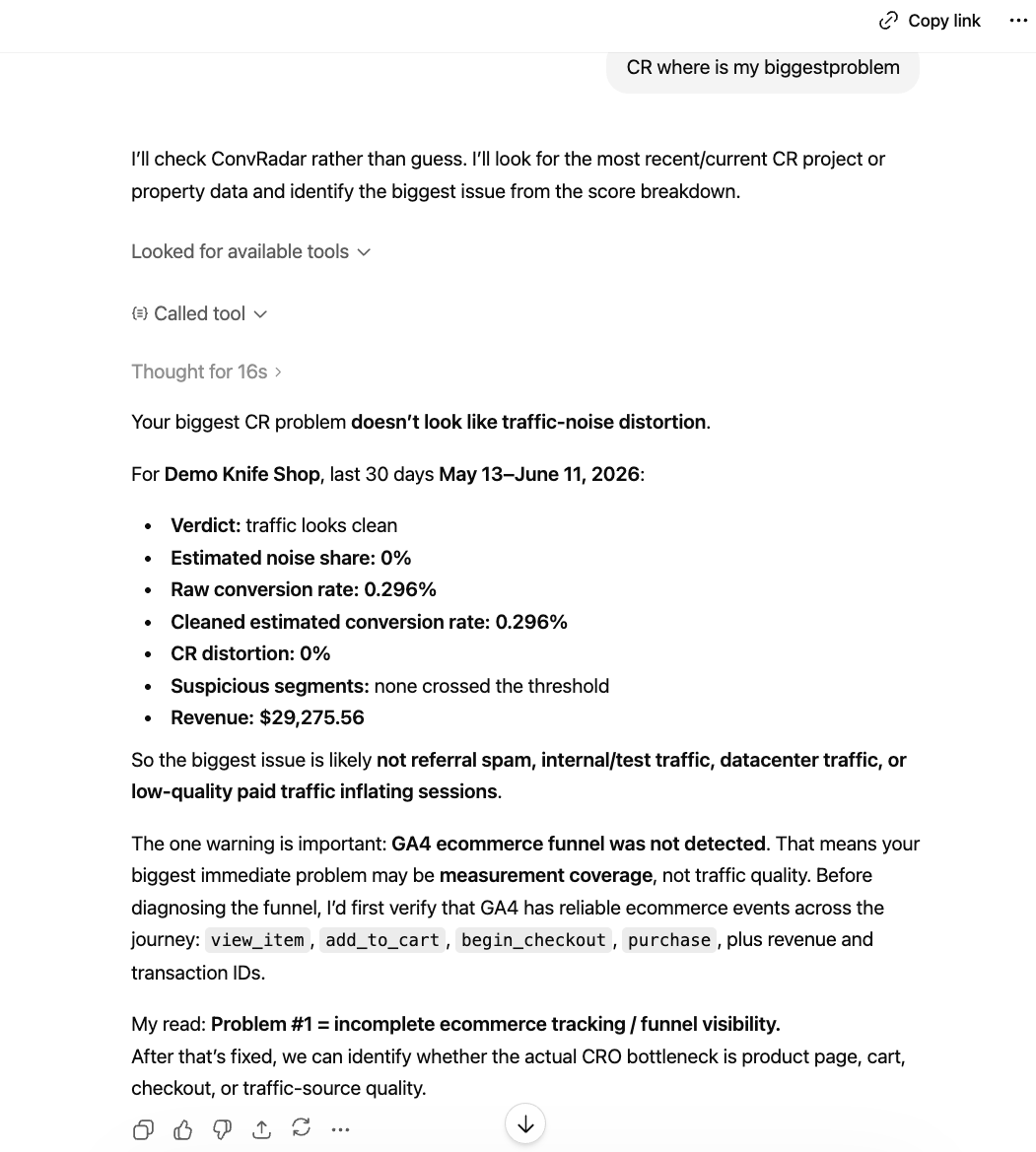 Traffic-quality verdict in ChatGPT