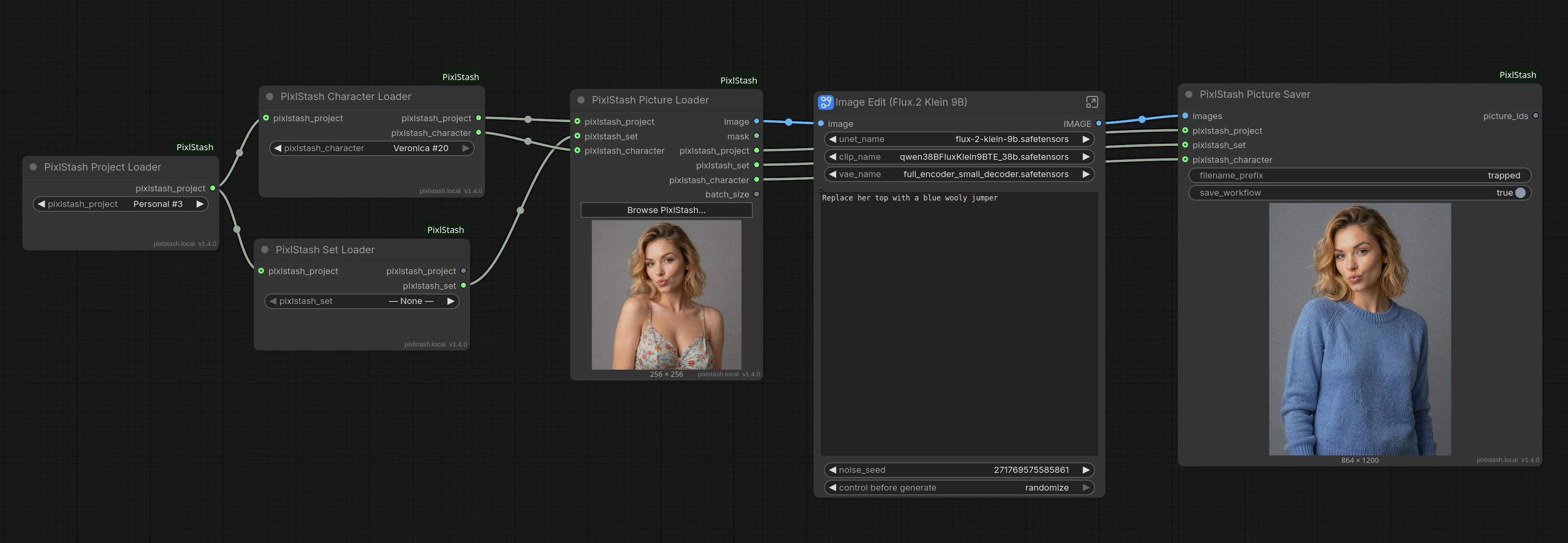 Semantic search feeding a ComfyUI image-edit pipeline