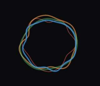 Four colored outlines morphing out of phase