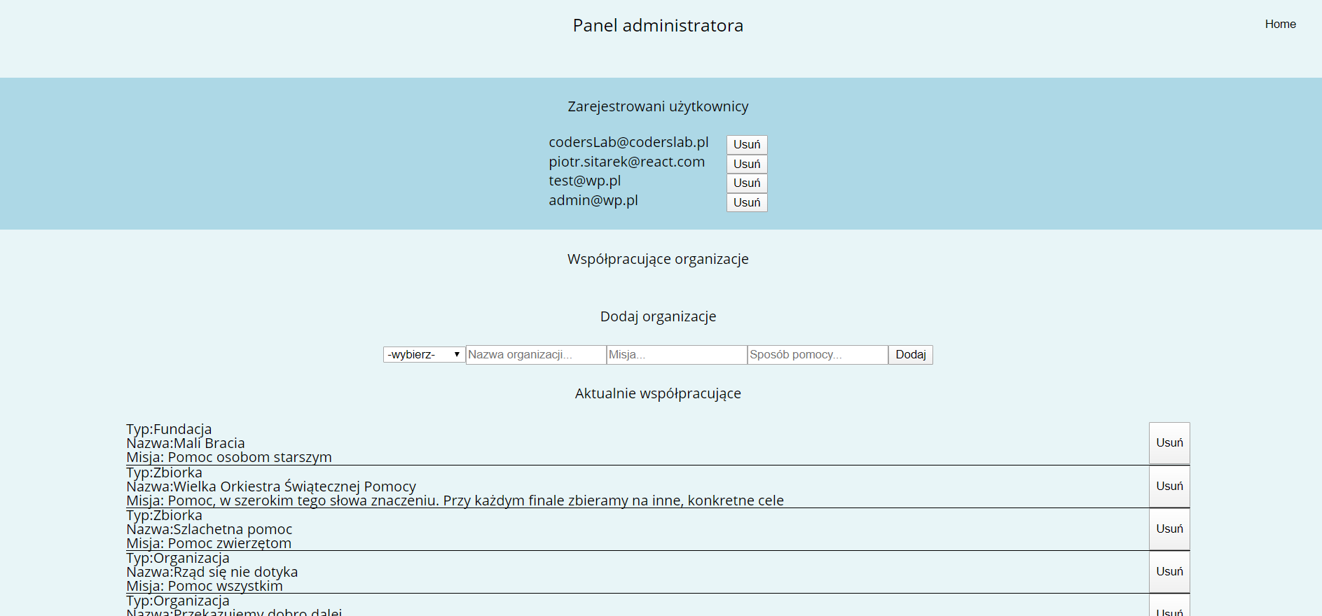 Admin Panel Screen