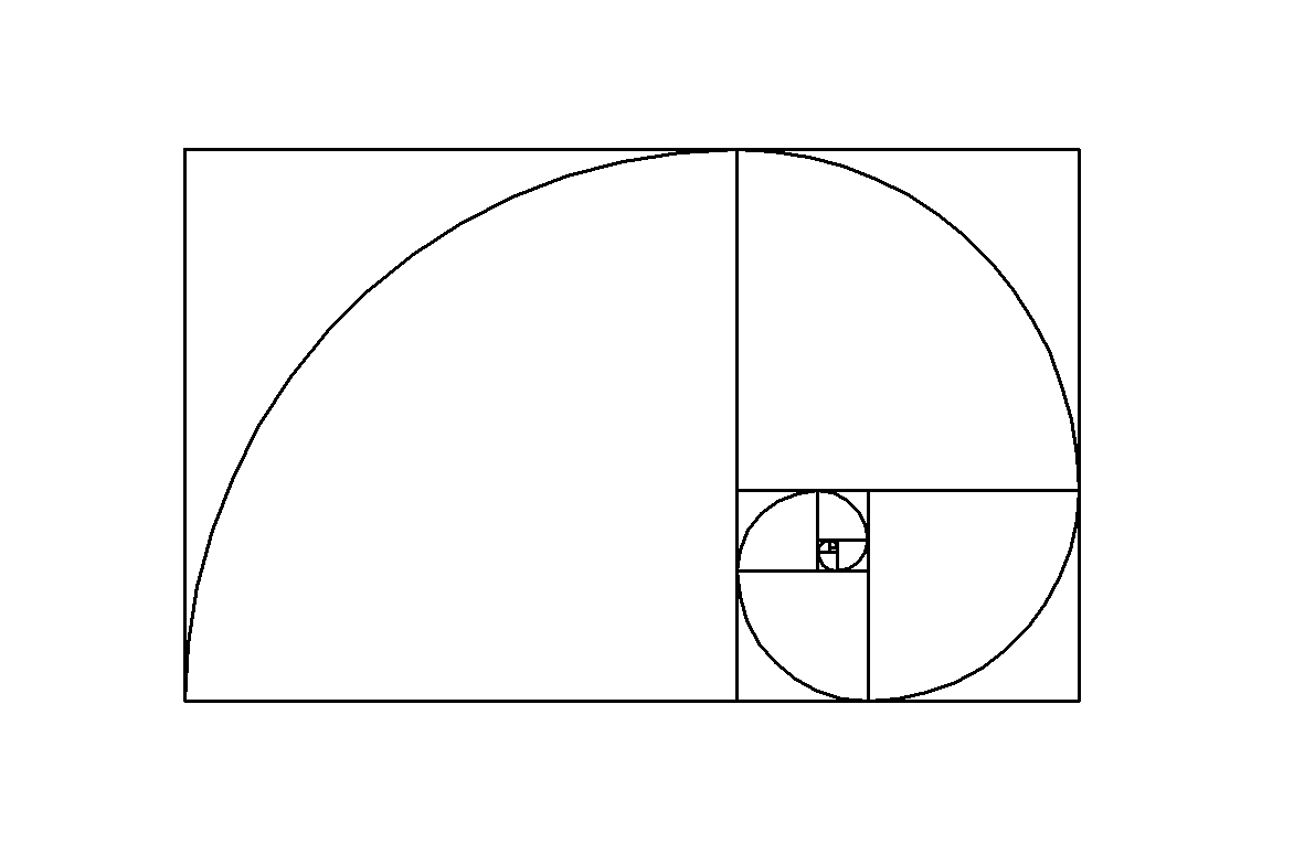 A rectangle that follows the golden ratio with a golden spiral.