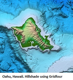 Gridfour/GEBCO 2018 shaded-reflief rendering of Oahu