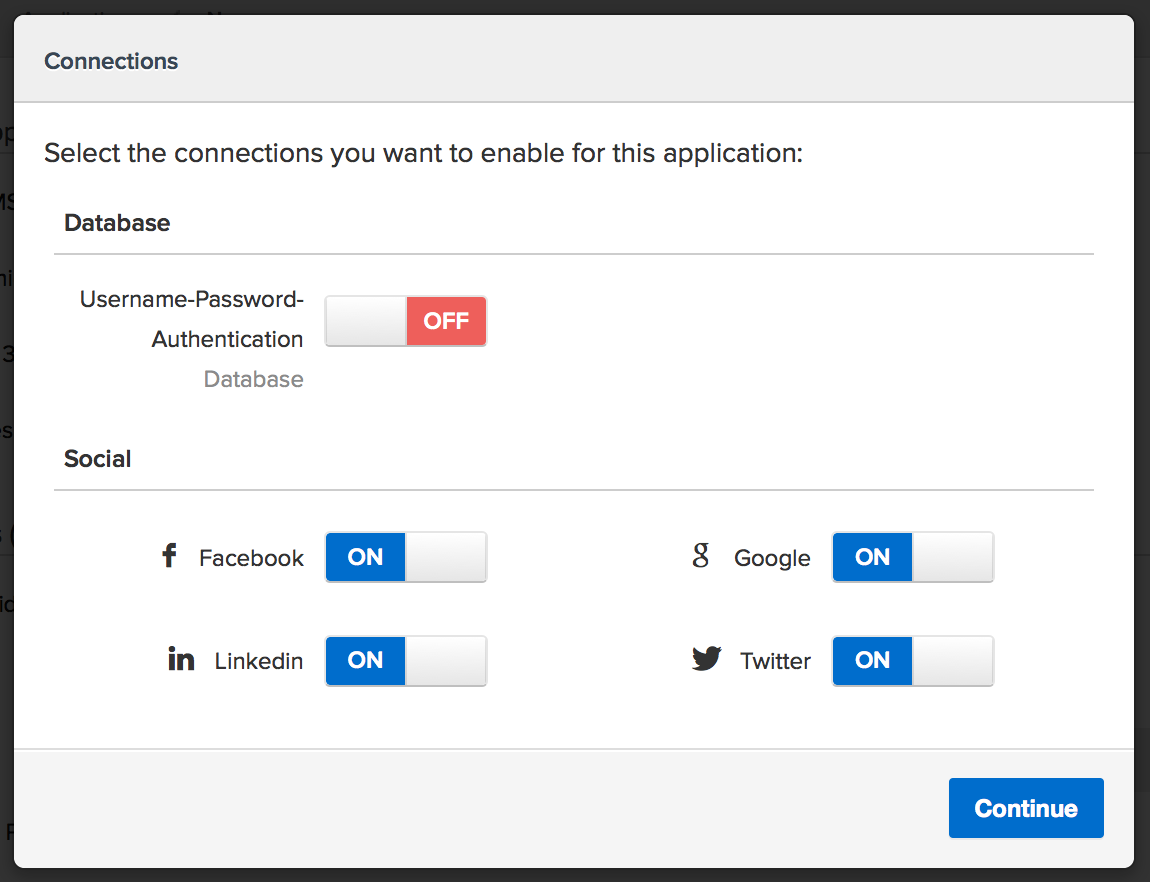 The settings you want for Auth0