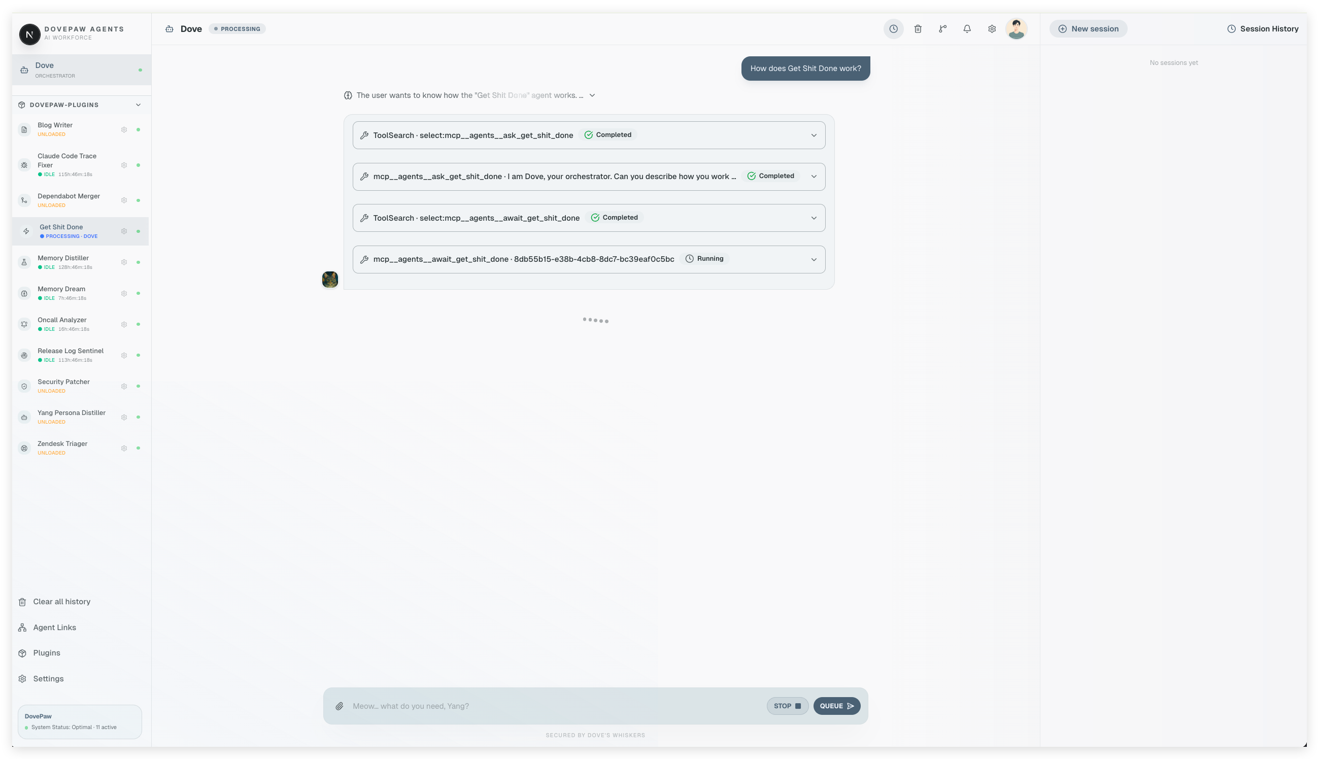 DovePaw chatbot UI for orchestrating Claude Code agents