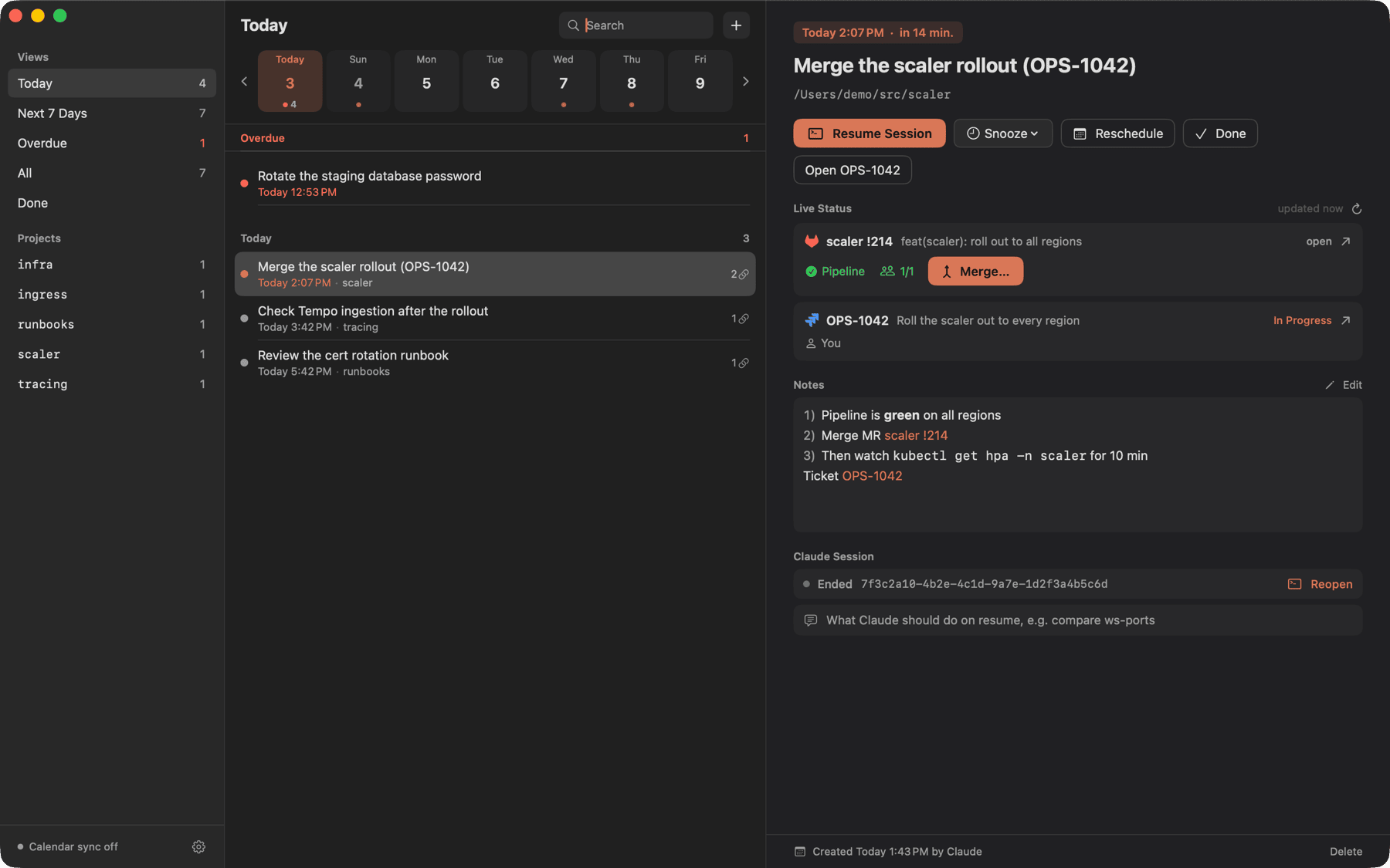 Tickler: a reminder with the live status of its merge request and Jira issue