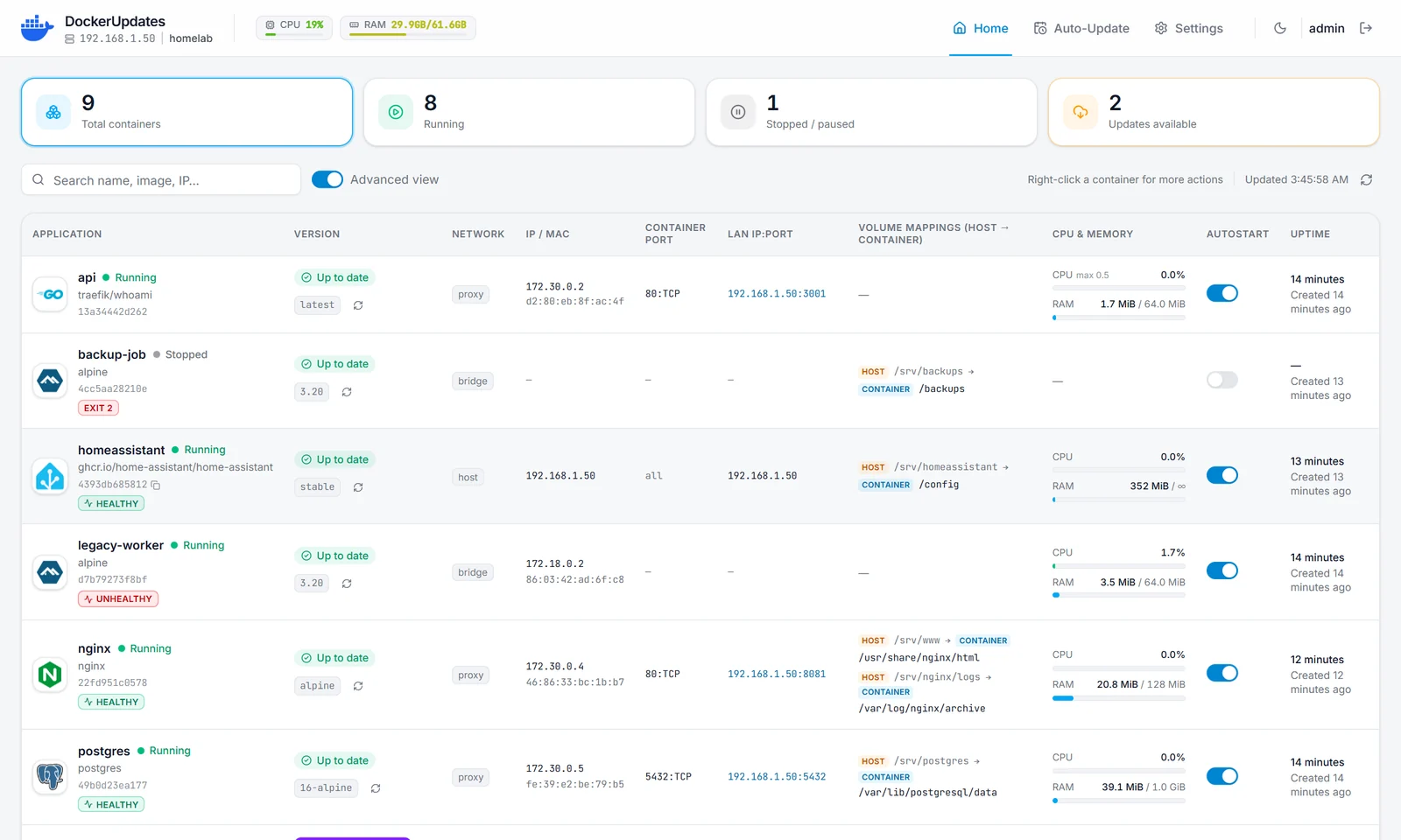 DockerUpdates dashboard
