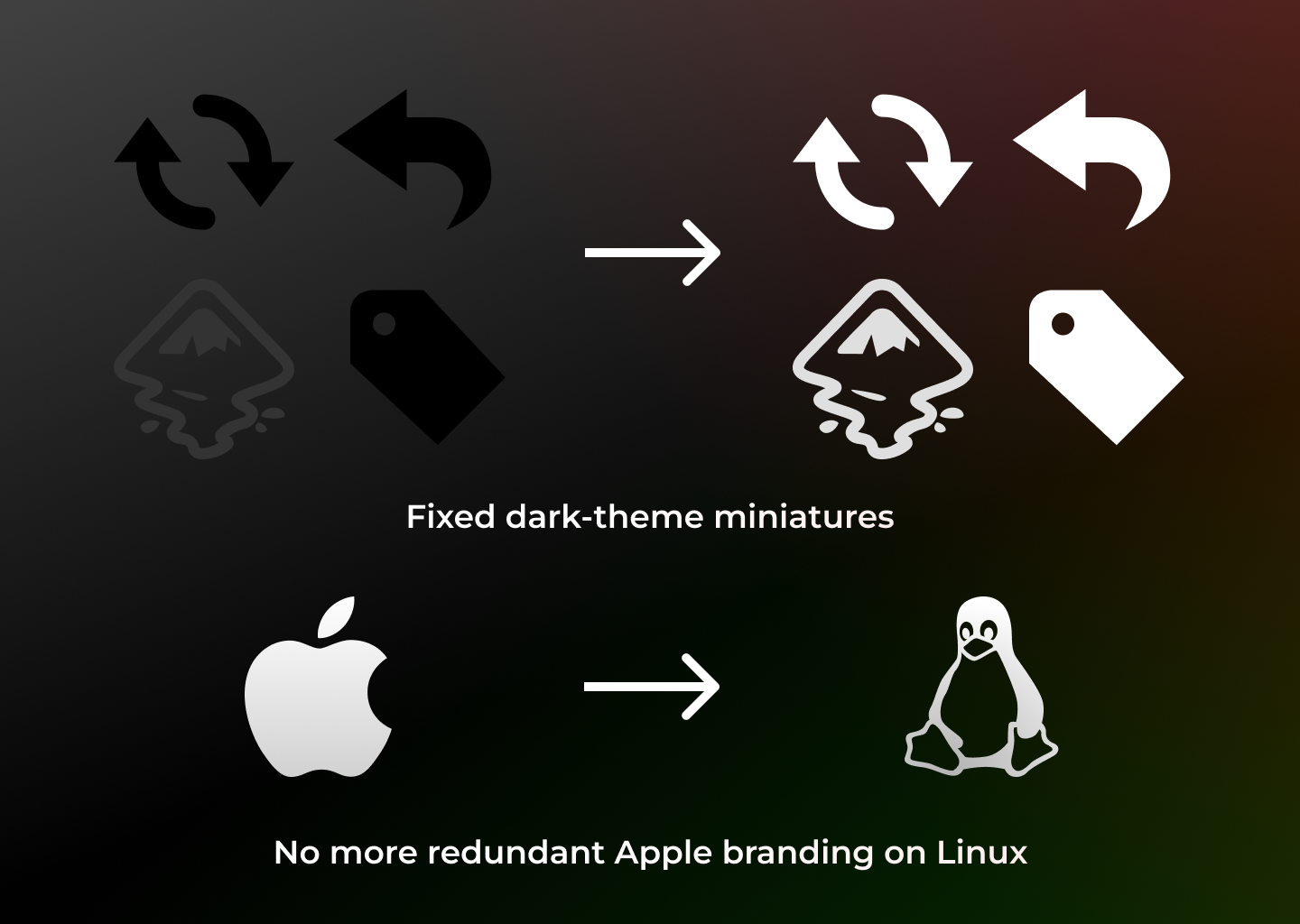 Fixed dark-theme miniatures and no more Apple branding