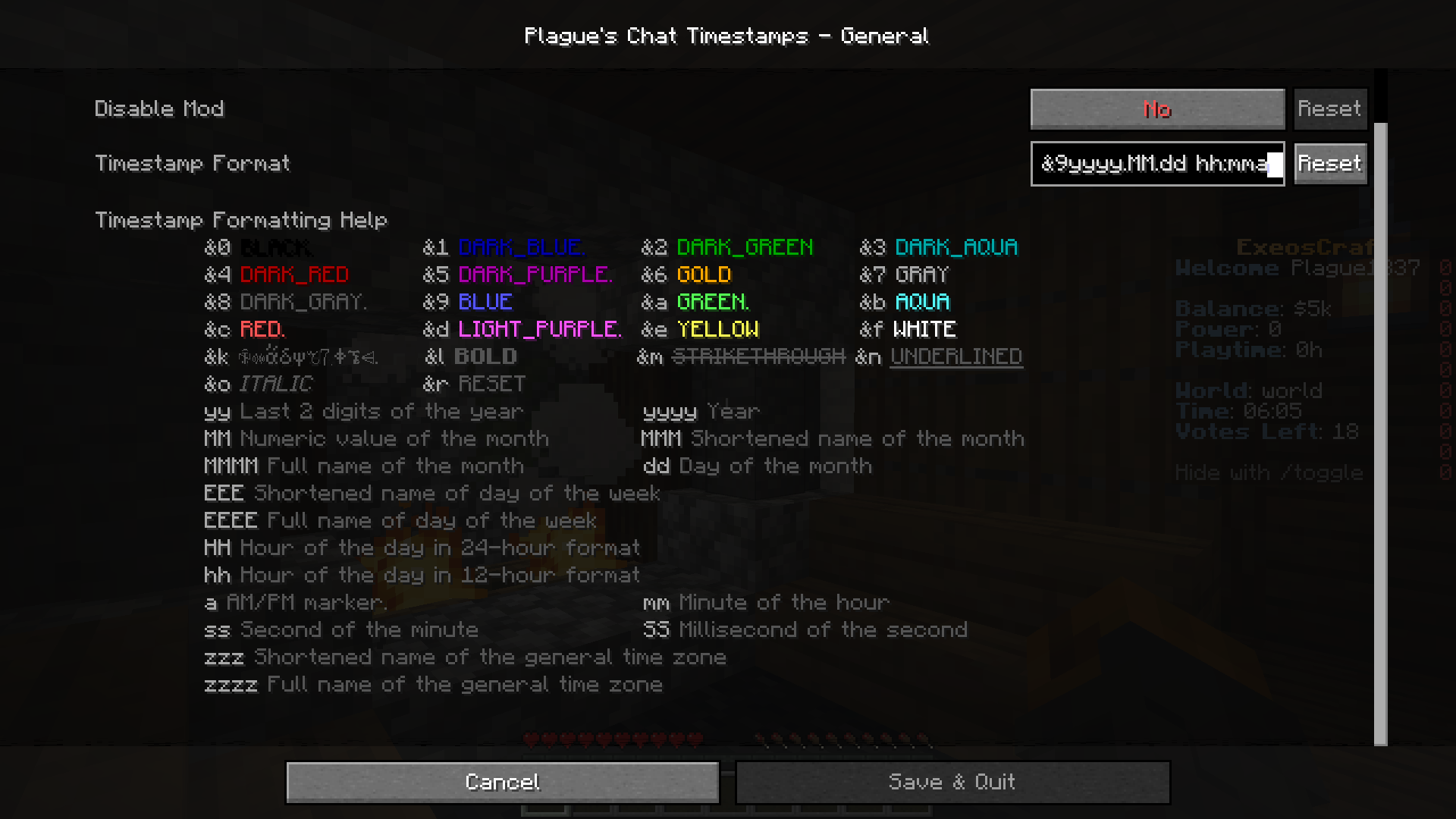 modified settings