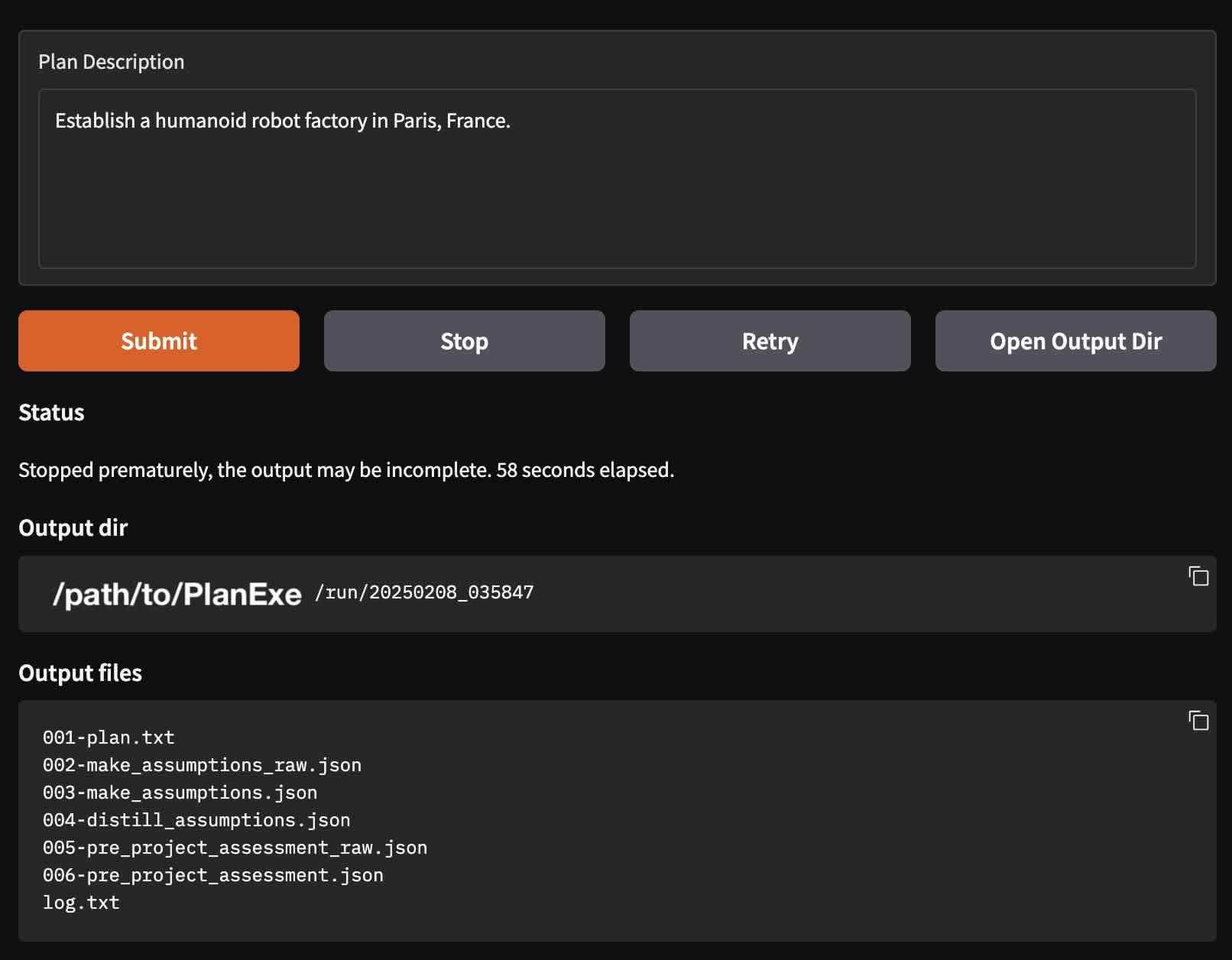 Screenshot of PlanExe Screenshot of PlanExe