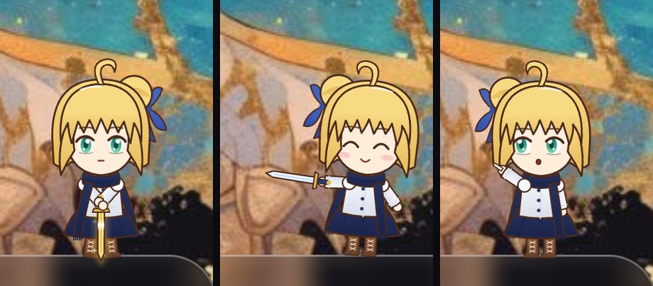 Standing guard with a glowing gold sword while charging, a playful sword duel, and pointing