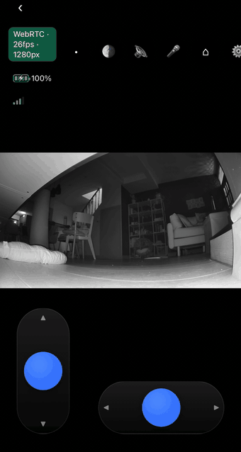 Driving the EBO robot live from a phone: the dual sticks move it while the video updates in real time