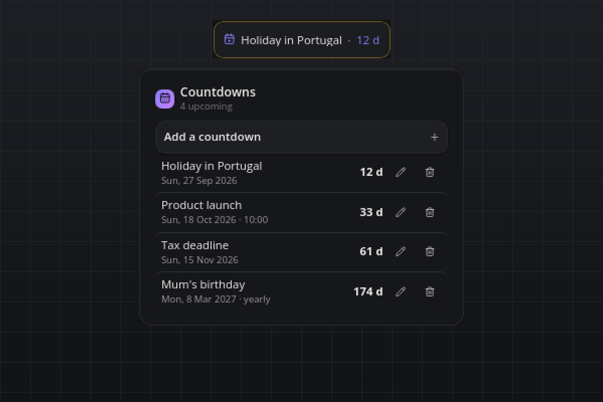 Countdowns tile and flyout