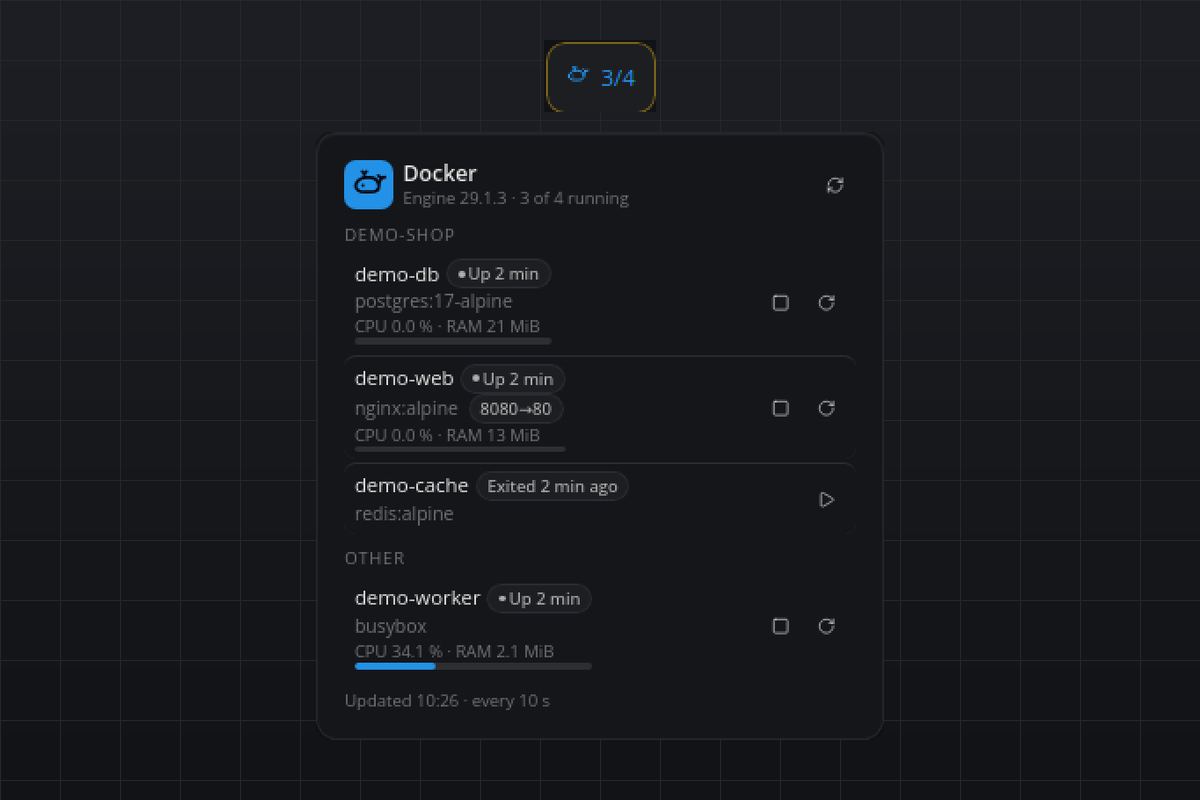 Docker tile and flyout