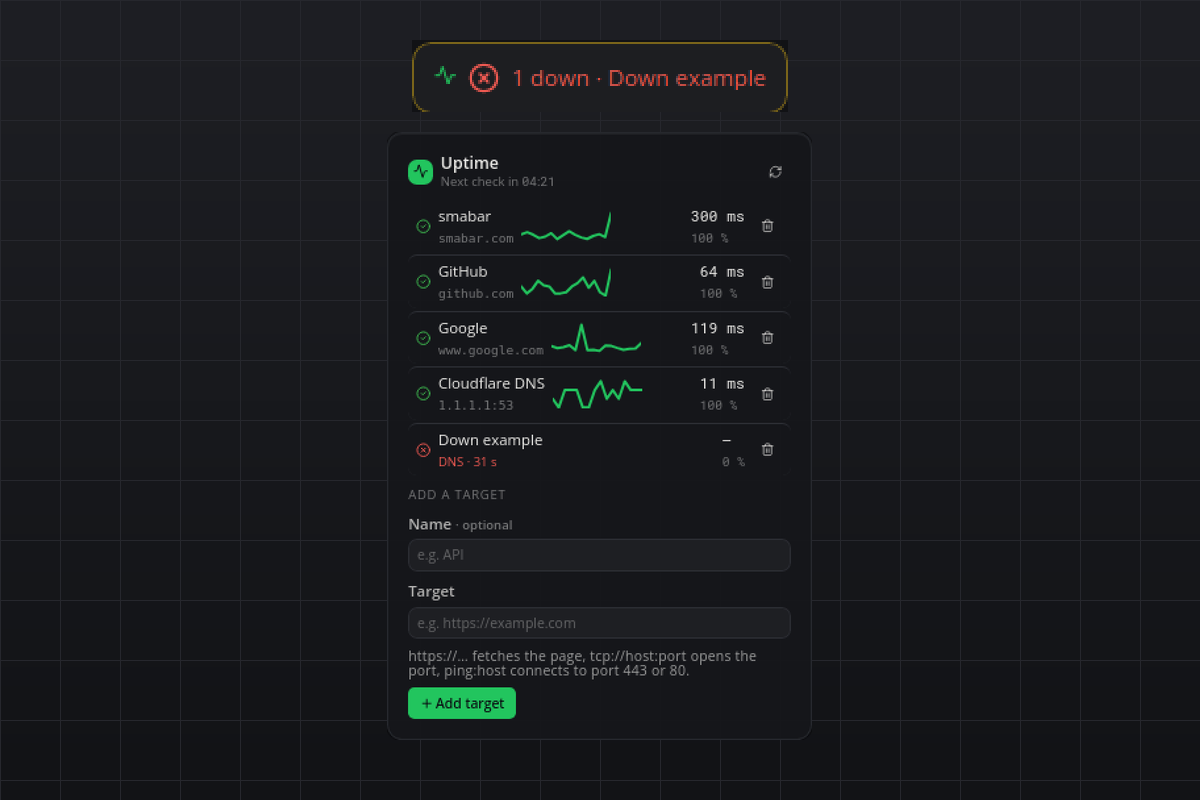 Uptime tile and flyout