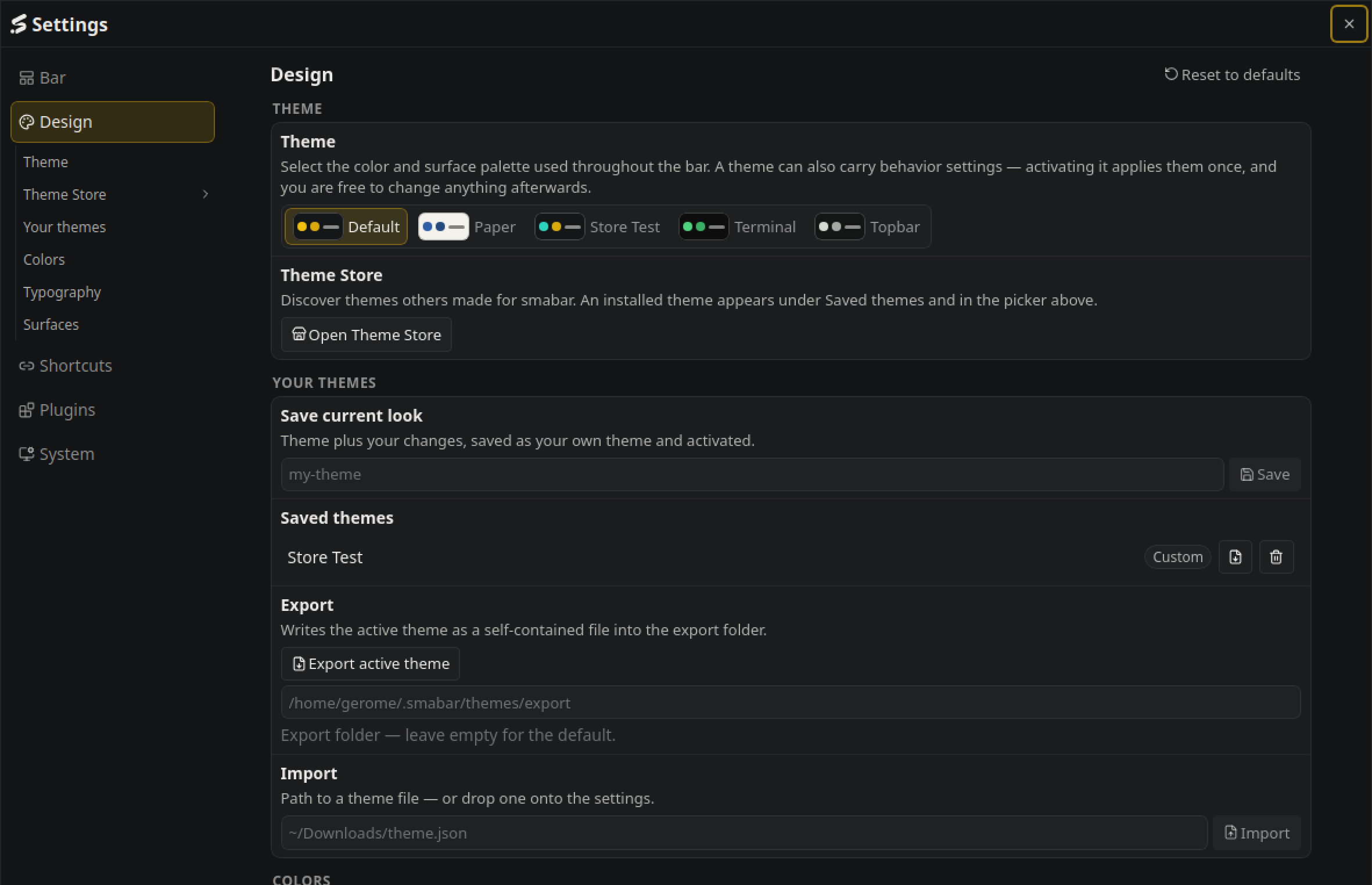 Settings: Design
