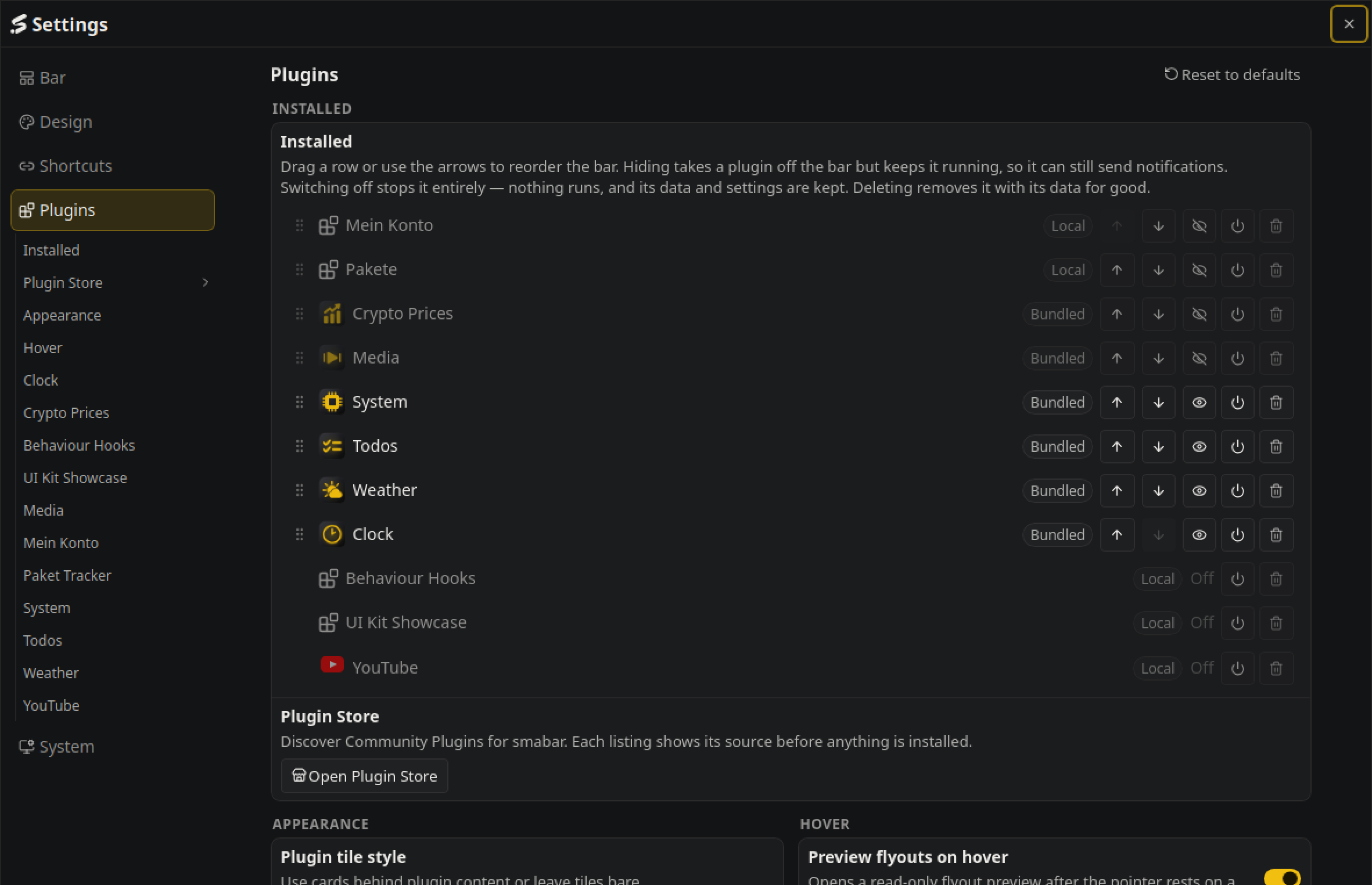 Settings: Plugins