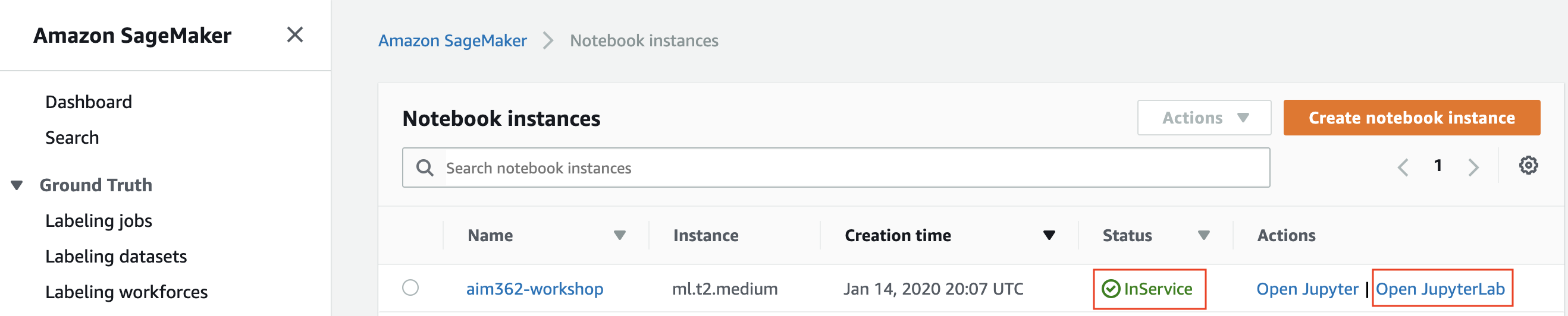 Notebook instance in service