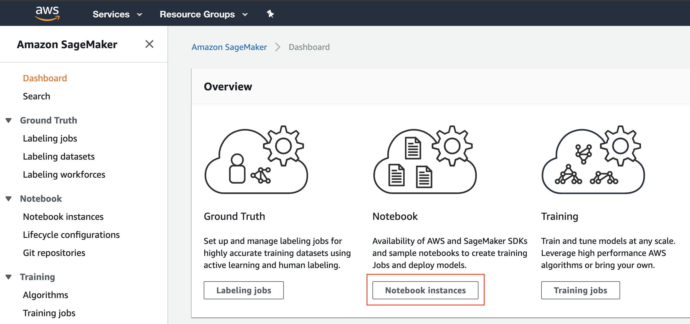 SageMaker dashboard