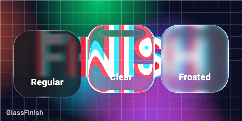 GlassFinish: regular, clear and frosted glass panels side by side over the same backdrop