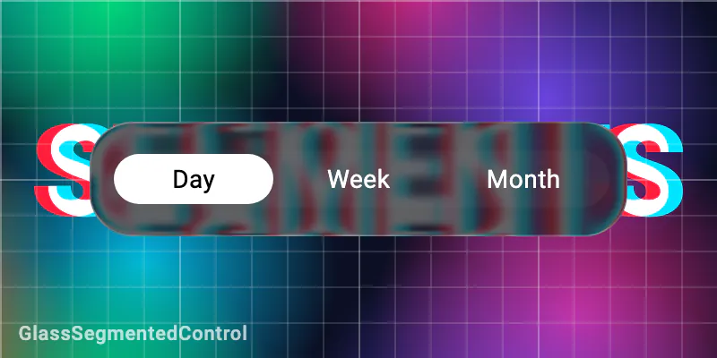 GlassSegmentedControl: the selected segment lifts into a drop and slides to another