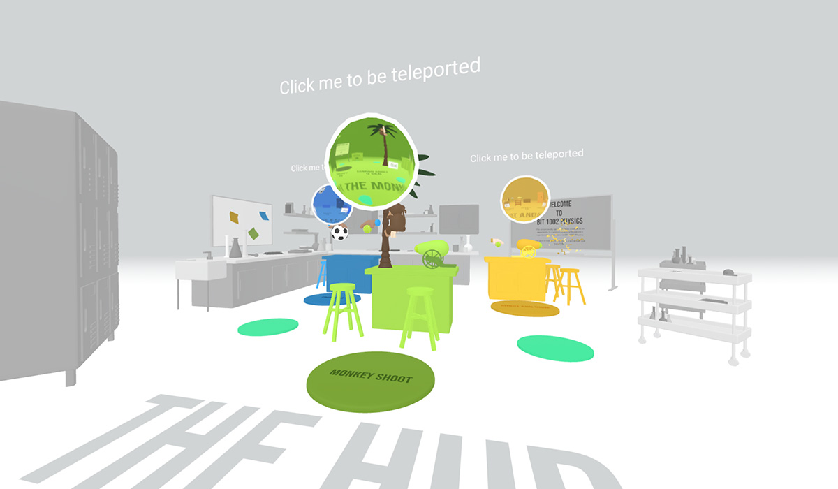 Screenshot of CIRCLES' hub world for showcasing basic kinematics