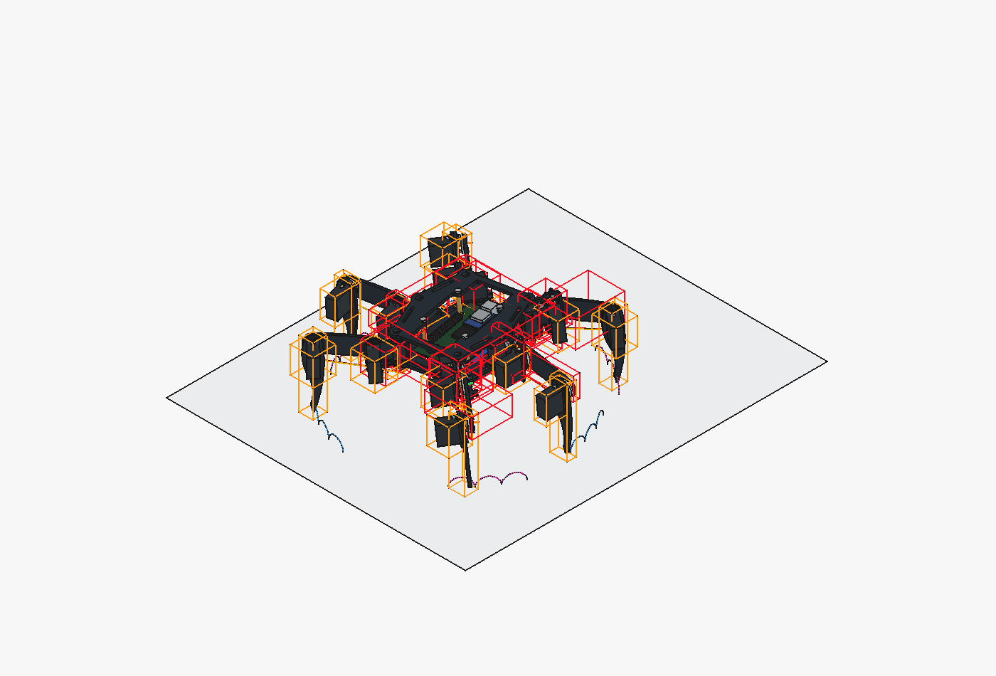 Interferências destacadas em uma pose do FreeCAD