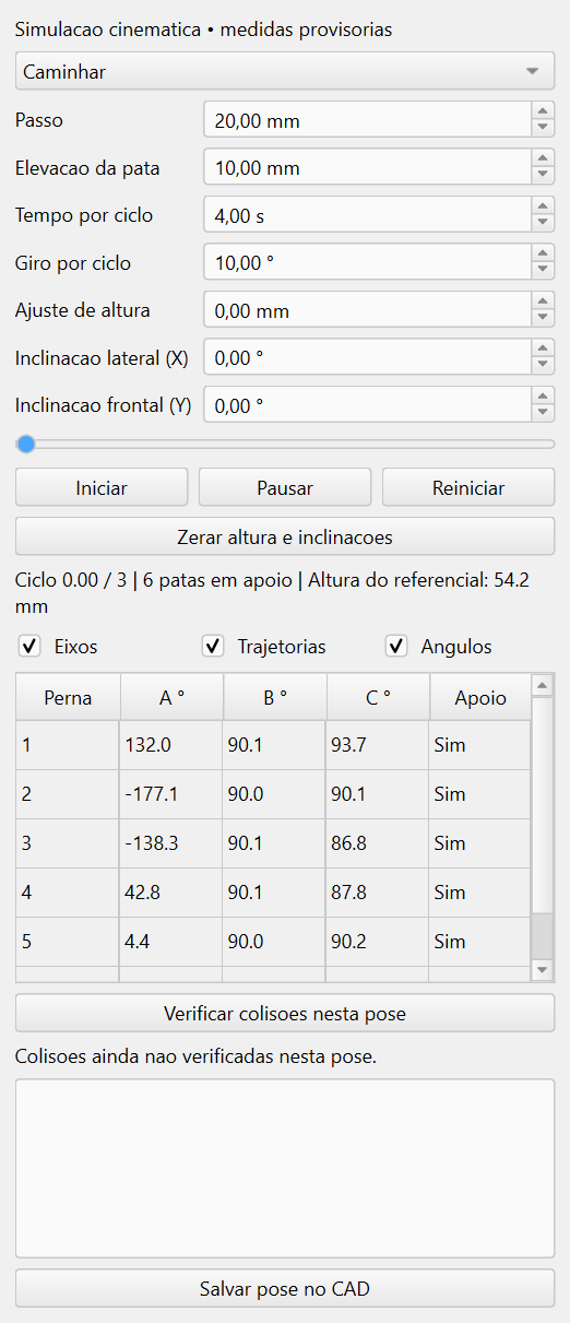 Painel de controle cinemático do FreeCAD