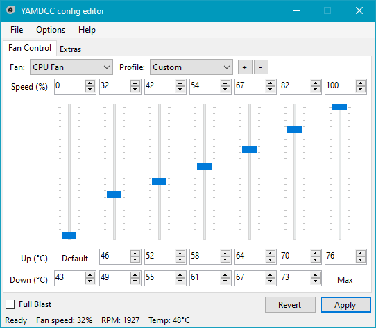 A screenshot of YAMDCC's fan control interface