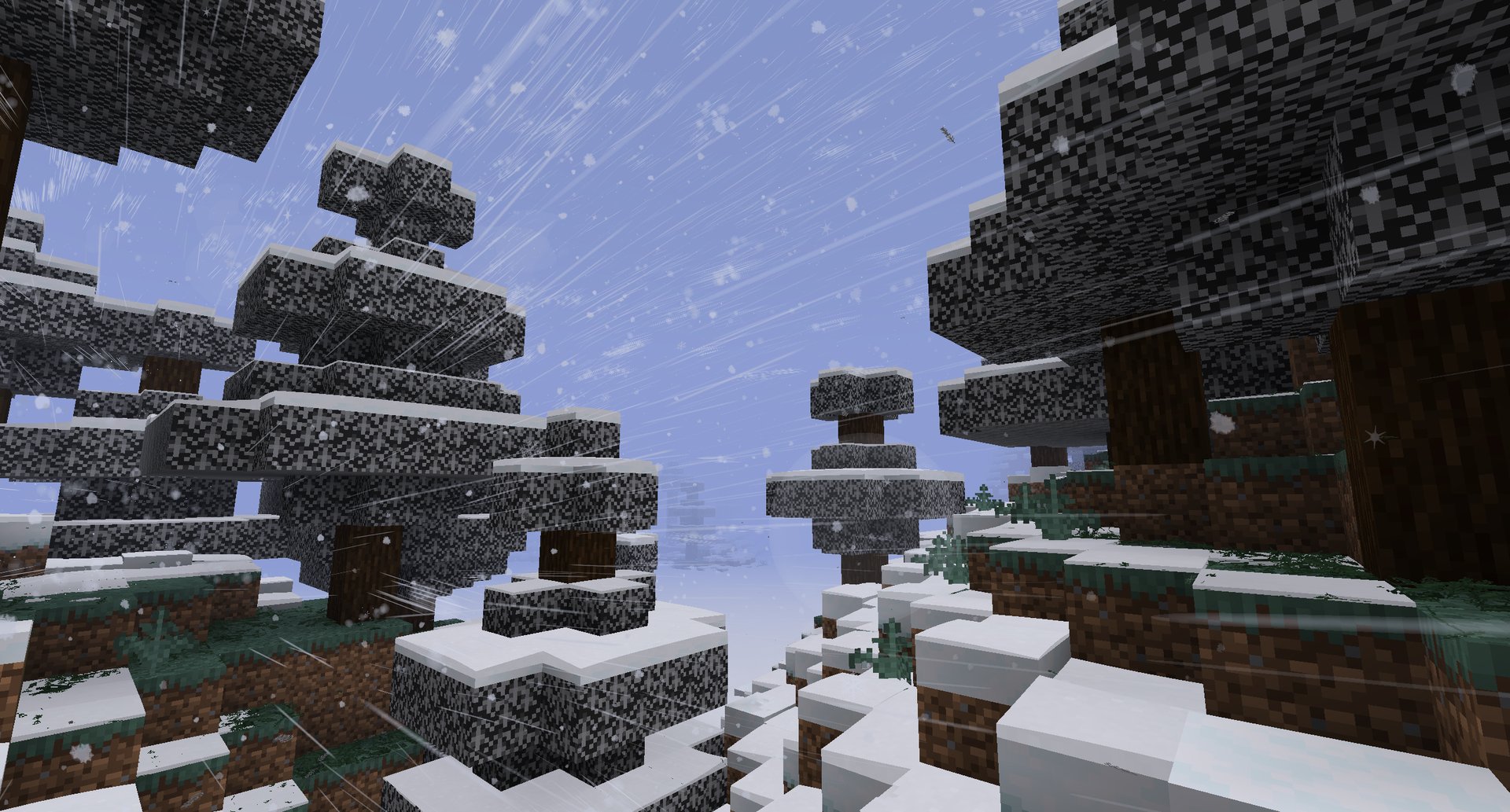 A blizzard sweeping through a snowy spruce forest