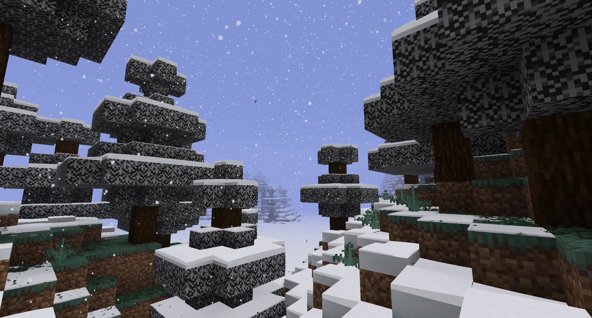Steady snowfall in a snowy taiga